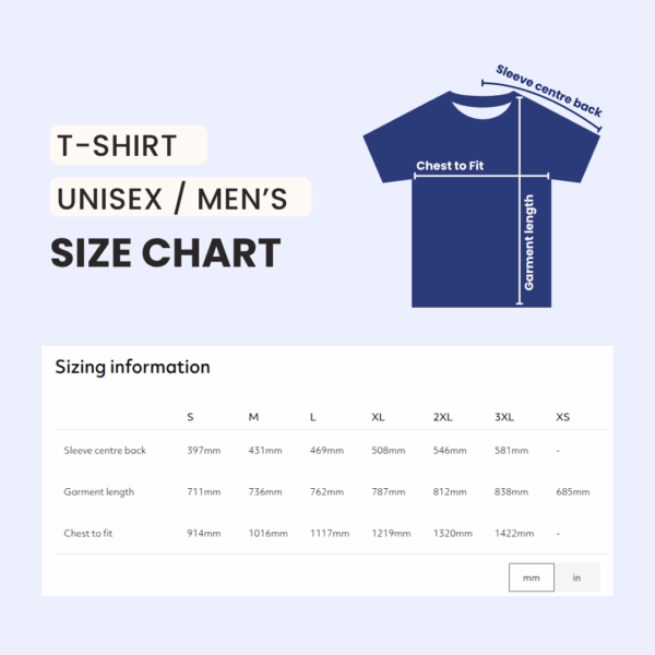 T-Shirt Unisex Men's Size Chart