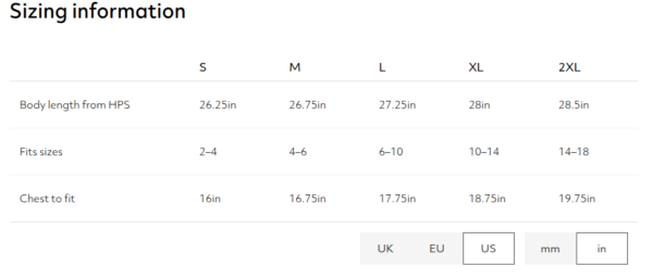 Womens crewneck bella US inches sizing guide